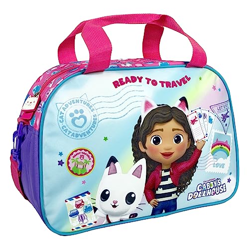 PERLETTI Gabbys Dollhouse Sporttasche für Mädchen 3 4 5 6 Jahre - Kleinkinder Schwimmtasche Rosa Lila Blau mit Gabby und Pandy Paws - Kindergarten Umhängetasche Badetasche für Kinder - 41x28x21 cm von PERLETTI