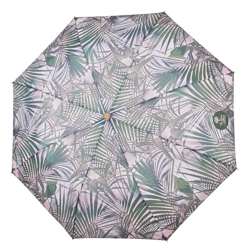 PERLETTI Green Damen Taschenschirm Ökologisch Automatik - Kompakt Klein Schirm Natürlich Öko Eco Friendly - Umwelfreundlicher Regenschirm Sturmfest Mini aus Holz - Durchm 96 cm (Kentia) von PERLETTI