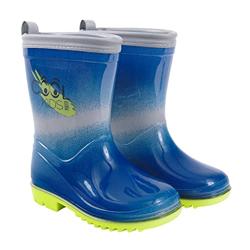 PERLETTI Blauer Gummistiefel Reflektierend Kleinkind Jungen - Regenstiefel Wasserdicht Kinder Kindergarten 3 4 5 6 Jahre - Regen Stiefeletten Rutschfest mit Grünen Details (Blau und Grün, 28/29 EU) von PERLETTI