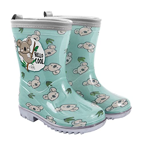 PERLETTI Koala Regenstiefel für Kinder 3 4 5 6 Jahre - Türkis Gummistiefel Wasserdicht Kleinkind Jungen - Kindergarten Regen Stiefeletten Reflektierend mit Rutschfester Sohle (Koala, 24/25 EU) von PERLETTI