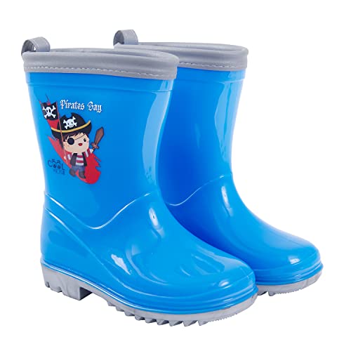 PERLETTI Pirat Regen Stiefel Blau für Kinder - Reflektierend Gummistiefel Wasserdicht für Kindergarten Jungen 3 4 5 6 Jahre - Regenstiefel Stiefeletten für Kleinkind Rutschfest (Pirat, 28/29 EU) von PERLETTI