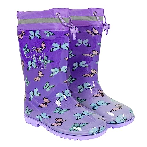 PERLETTI Gummistiefel Violett für Kleine Mädchen - Schmetterlinge Regen Stiefel Kleinkind Kindergarten 3 4 5 6 Jahre - Kinderstiefel Stiefeletten Reflektierend für Kinder (Schmetterlinge, 24/25 EU) von PERLETTI