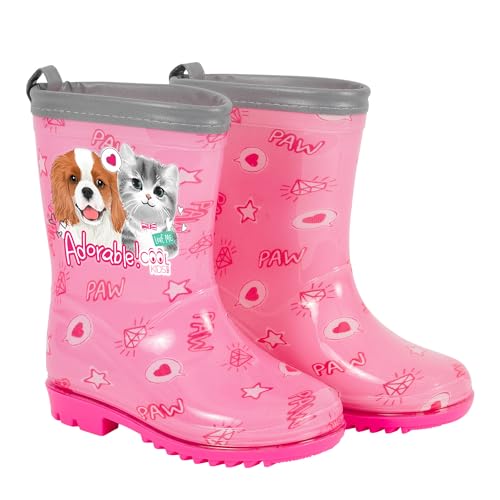 PERLETTI Gummistiefel für Mädchen mit rosa Meerjungfrau, wasserdichte Stiefel mit reflektierenden Details und flexibler rutschfester Sohle, PVC-Regenstiefel für Kinder, in 5 Größen und bunten Farben, von PERLETTI