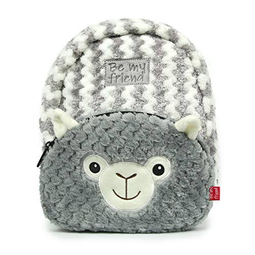 PERLETTI Kinder Rucksack mit Lama Tasche - Kuscheltier Schultasche Kleinkind - Kindertasche Weich Flauschig für Kindergarten mit Tasche in Plüsch Tier Form - Baby 3 4 5 Jahren 20x28x8 cm (Lama) von PERLETTI