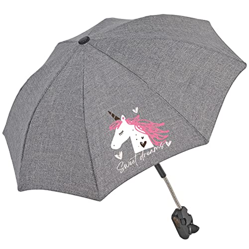 PERLETTI Kinderwagen Sonnenschirm Regenschirm mit Universal Halterung - Kinderwagenschirm Verstellbar mit Sonnen UV Schutz 50+ - Kinder Wagen Schirm mit Manueller Öffnung - Durchm 68 cm (Einhorn) von PERLETTI