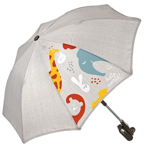 PERLETTI Kinderwagen Sonnenschirm mit Sonnen UV Schutz - Kinderwagenschirm Verstellbar mit Universal Halterung - Kinder Wagen Schirm mit Manueller Öffnung - Durchmesser 68 cm (Beige) von PERLETTI