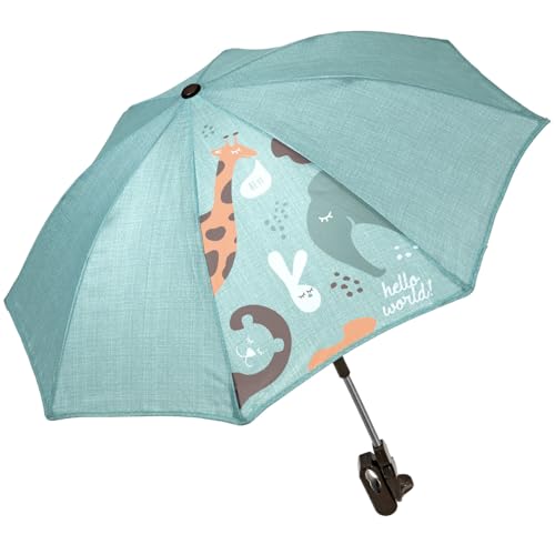 PERLETTI Kinderwagen Sonnenschirm mit Sonnen UV Schutz - Kinderwagenschirm Verstellbar mit Universal Halterung - Kinder Wagen Schirm mit Manueller Öffnung - Durchmesser 68 cm (Hellblau) von PERLETTI