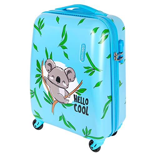 PERLETTI Koala Kinderkoffer Hellblau - Kinder Trolley Handgepäck Leicht 4 Rollen und Zahlenschloss - Hartschalen Cabin Bag Kabinentrolley Junge - Reise Koffer Lufthansa Ryanair 51x35x20 cm (Koala, XS) von PERLETTI