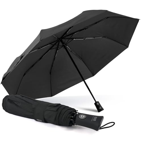 PERLETTI Kompakt Regenschirm für Herren Auf Zu Automatik - XL Einfarbiger Taschenschirm Sturmfest Resistent Windsicher Winddicht Sturmsicher - Herrenschirm Regen Schirm - Durchmesser 104 cm (Schwarz) von PERLETTI