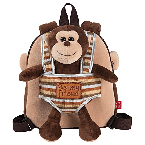 PERLETTI Kuscheltier Affe Rucksack Kleinkinder mit Plüsch Abnehmbar Weich - Kinderrucksack Plüschtier für Kindergarten Kinder 3 4 5 Jahren - Äffchen Plüschspielzeug Kindertasche - 22x25x3 cm (Affe) von PERLETTI