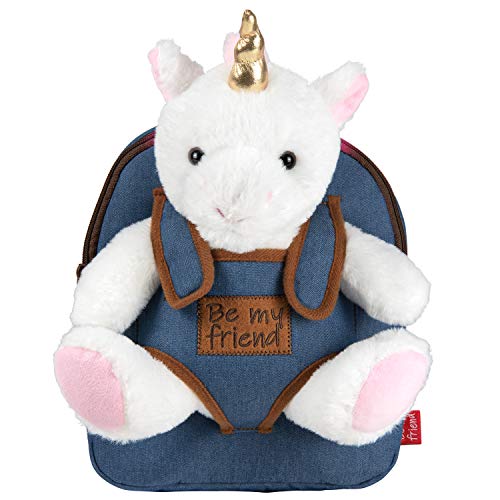 PERLETTI Kuscheltier Einhorn Rucksack für Kinder mit Plüschtier - Pluschspielzeug Weich Flauschig und Kindergarten Schultasche mit Plüsch Unicorn - Baby 3 4 5 Jahren Kindertasche 27x21x9 cm (Einhorn) von PERLETTI