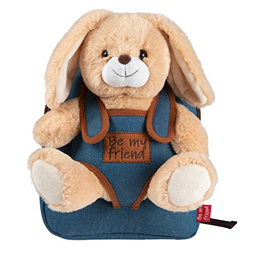 PERLETTI Kuscheltier Häschen Rucksack für Kinder mit Plüschhase - Pluschspielzeug Weich Flauschig und Kindergarten Schultasche mit Plüsch Tier - Baby 3 4 5 Jahren Kindertasche 27x21x9 cm (Kaninchen) von PERLETTI