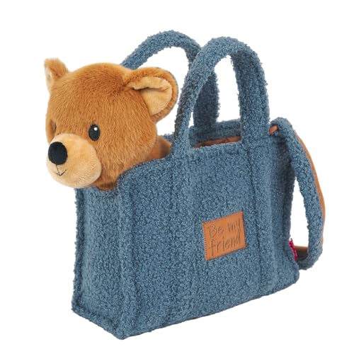 PERLETTI Kuscheltier Handtasche für Kleine Mädchen 3 4 5 6 Jahre - Weiche Kindertasche mit Abnehmbarem Pluschspielzeug für Kindergarten - Flauschig Plüschtier Plüsch 27x22x9 cm (Bärchen) von PERLETTI
