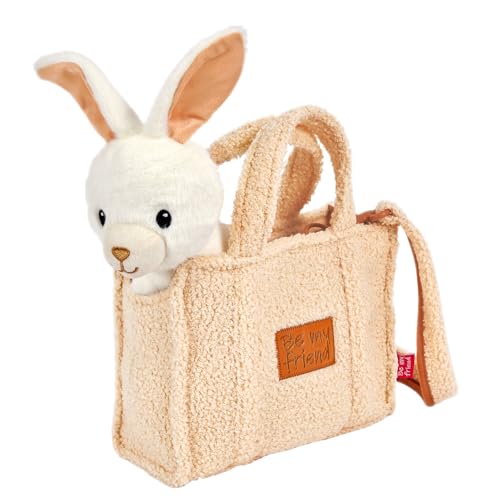 PERLETTI Kuscheltier Handtasche für Kleine Mädchen 3 4 5 6 Jahre - Weiche Kindertasche mit Abnehmbarem Pluschspielzeug für Kindergarten - Flauschig Plüschtier Plüsch 27x22x9 cm (Häschen) von PERLETTI