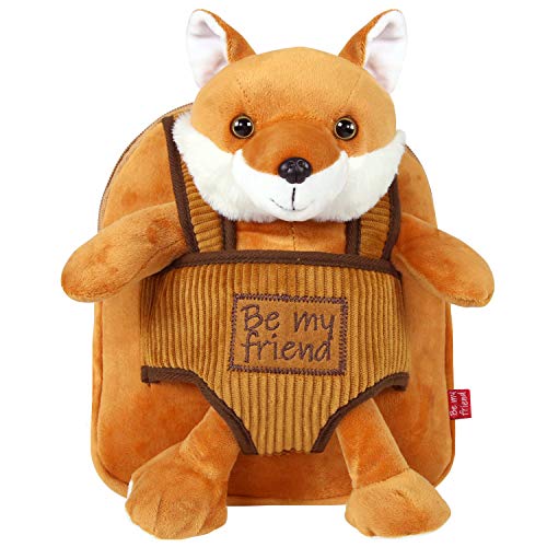 PERLETTI Kuscheltier Rucksack Fuchs Plüsch Abnehmbar Weich für Kleinkinder - Kinderrucksack Plüschtier Hort Kindergarten Baby Kinder 3 4 5 Jahren - Plüschspielzeug Kindertasche - 22x25x3 cm (Fuchs) von PERLETTI