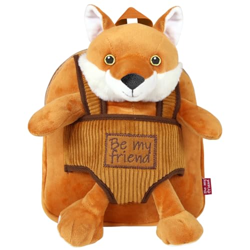 PERLETTI Kuscheltier Rucksack Fuchs Plüsch Abnehmbar Weich für Kleinkinder - Kinderrucksack Plüschtier Hort Kindergarten Baby Kinder 3 4 5 Jahren - Plüschspielzeug Kindertasche - 22x25x3 cm (Fuchs) von PERLETTI