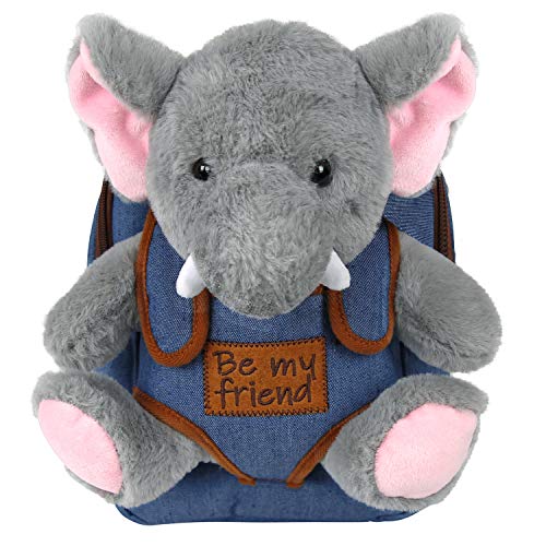 PERLETTI Kuscheltier Rucksack für Kinder mit Elefant Plüschtier - Pluschspielzeug Weich Flauschig Kindergarten Schultasche mit Plüsch Tier Tasche - 3 4 5 Jahren Baby Kindertasche 27x21x9 cm (Elefant) von PERLETTI