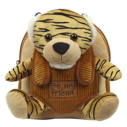 PERLETTI Kuscheltier Rucksack für Kinder mit Tiger Plüschtier - Pluschspielzeug Weich Flauschig Kindergarten Schultasche mit Tasche für Plüsch Tier - 3 4 5 Jahren Baby Kindertasche 27x21x9 cm (Tiger) von PERLETTI