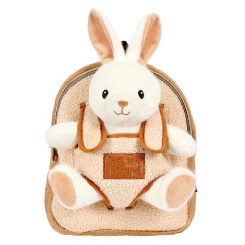 PERLETTI Kuscheltier Rucksack mit Plüsch Tier - Weich Pluschspielzeug Tasche Kinder mit Pluschtier - Kindergarten Kindertasche Flauschig Kleine Mädchen Jungen 3 4 5 6 Jahre - 27x21x9 cm (Häschen) von PERLETTI