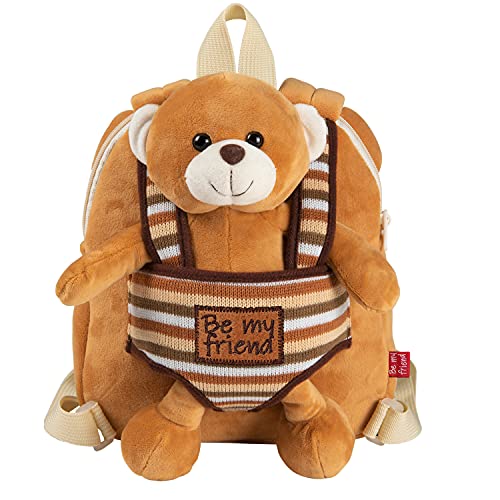 PERLETTI Kuscheltier Teddybär Rucksack Kleinkinder mit Plüsch Abnehmbar Weich - Kinderrucksack Plüschtier für Kindergarten Kinder 3 4 5 Jahren - Beige Plüschspielzeug Kindertasche - 22x25x3 cm (Bär) von PERLETTI