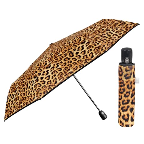 PERLETTI Leopardenmuster Regenschirm Damen mit Automatik Auf Zu - Frauen Taschenschirm Sturmfest Windischer - Reise Mini Regen Schirm Klein Taschenregenschirm - Durchm 98 cm (Leopardenmuster Klar) von PERLETTI