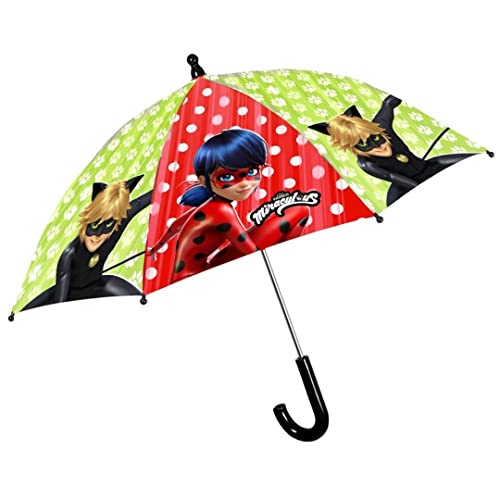 PERLETTI Mädchen Regenschirm 42/8 Handbuch Miraculous LadyBug Polyester Stoff mit sicherer Öffnung, Gestell und Stangen aus Fiberglas Kids, Farbig, único, Lässig von PERLETTI