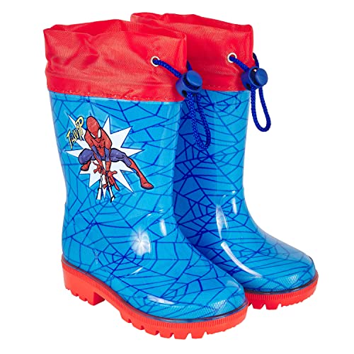 PERLETTI Marvel Spider Man Regenstiefel für Kinder - Spiderman Wasserdichte Stiefel Rot Blau mit Rutschfeste Sohle und Kordelzug - Regen Stiefeletten für Jungen mit Spinnennetze (26/27 EU, Türkis) von PERLETTI