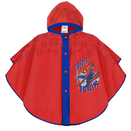 PERLETTI Marvel Spider Regencape Rot für Kinder - Spinnenmann Wasserdichte Regen Poncho mit Kapuze und Knöpfe - Regenmantel Regenjacke Jungen 3 4 5 6 Jahre mit Spinnennetz (3-6 Jahre, Cartoon) von PERLETTI