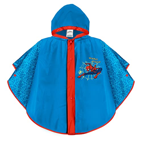 PERLETTI Marvel Spiderman Regencape Blau für Kinder - Spider Man Wasserdichte Regen Poncho mit Kapuze und Knöpfe - Regenmantel Venom mit Spinnennetz - Regenjacke Jungen 3 4 5 6 Jahre (Hellblau) von PERLETTI