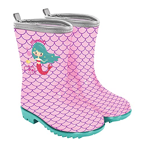 PERLETTI Rosa Gummistiefel für Kleine Mädchen - Pink Regen Stiefel Kleinkind Kindergarten 3 4 5 6 Jahre - Kinderstiefel Stiefeletten Reflektierend für Kinder Maedchen (Meerjungfrau, numeric_22) von PERLETTI