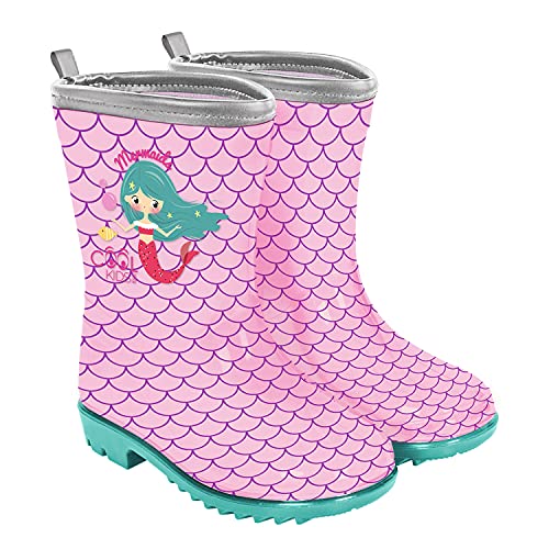 PERLETTI Rosa Gummistiefel für Kleine Mädchen - Pink Regen Stiefel Kleinkind Kindergarten 3 4 5 6 Jahre - Kinderstiefel Stiefeletten Reflektierend für Kinder Maedchen (Meerjungfrau, numeric_24) von PERLETTI