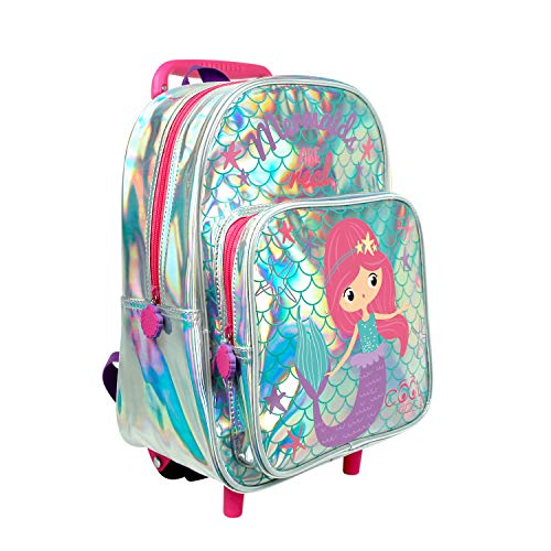 PERLETTI Meerjungfrau Kleine Rucksack mit Rollen für Kinder 2/5 Jahre - Reflektierende Kindergarten Schultasche Mädchen - Kindergartenrucksack mit Reflektor für Sicherheit - 32x23x15 cm (Meerjungfrau) von PERLETTI