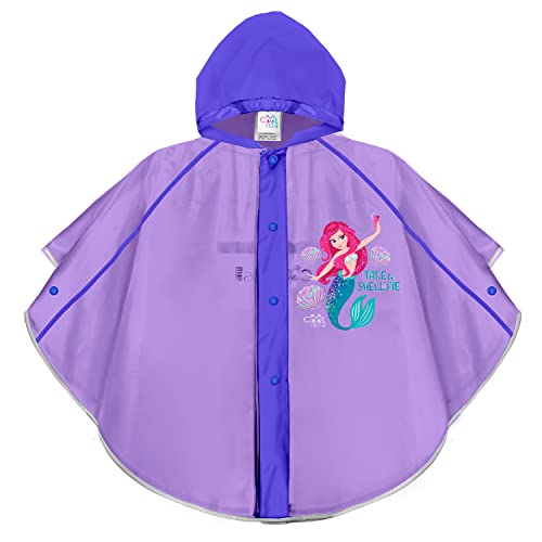 PERLETTI Meerjungfrau Regen Poncho Kleine Mädchen - Little Mermaid Regenjacke Wasserdicht Transparent Rosa Kindergarten 3 4 5 6 Jahre - Regenmantel Mantel Umhang Reflektierend (Meerjungfrau Blau) von PERLETTI