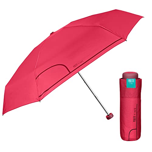 PERLETTI Mini Regenschirm Mädchen Super Kompakt - Roter Minischirm Taschenschirm Klappbar für Frauen Damen mit Manueller Öffnung - Regenschirm Damenschirm mit Etui - Durchm 90 cm (Granatapfel Rot) von PERLETTI