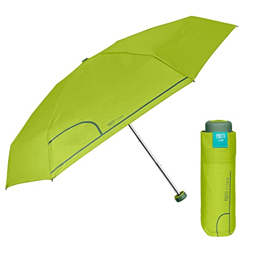 PERLETTI Mini Taschenschirm Mädchen Super Kompakt - Grüner Minischirm Regenschirm Klappbar für Frauen Damen mit Manueller Öffnung - Regenschirm Damenschirm mit Etui - Durchm 90 cm (Hellgrün) von PERLETTI