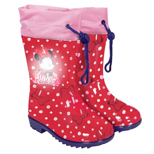 PERLETTI Minni Maus Regenstiefel Mädchen mit Punkten - Minnie Kinder Gummistiefel Stiefel Wasserdicht - Kindergarten Regen Stiefeletten Kinderregenstiefel Regenboots (Rot mit Tupfen, 28/29 EU) von PERLETTI