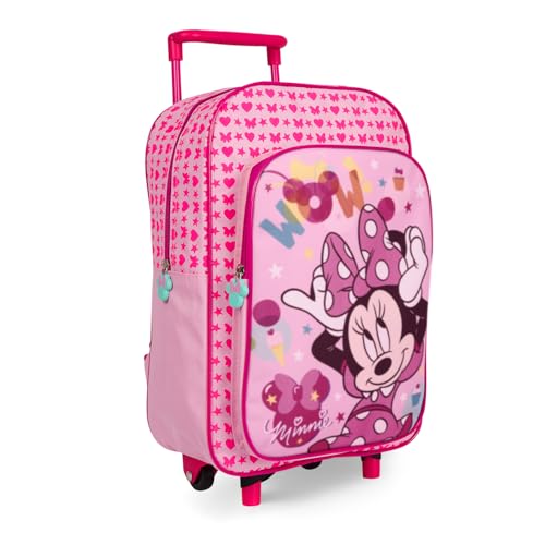 PERLETTI Minnie Kinderrucksack Mädchen 3 4 5 6 Jahre - Rosa Pink Kindergartenrucksack mit 2 Rollen und Fronttasche - Kleinkind Rollrucksack Trolley Kindergarten mit Minni Maus - 36x25x12 cm von PERLETTI