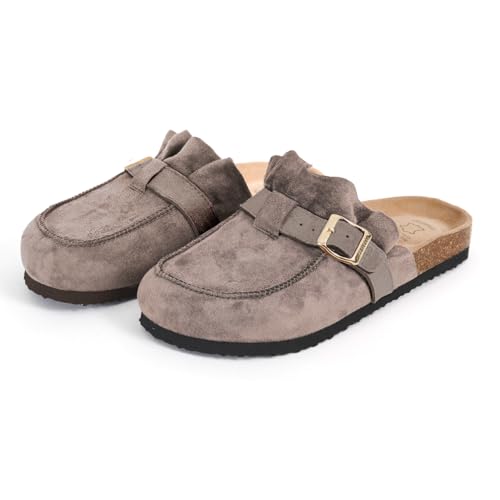 PERLETTI Mokassin Damen Sommer mit Fußbett Echte Leder - Goldene Sandalen Mädchen Frauen Laufkomfort Bequem mit Verstellbarer Rieme - Modische Hausschuhe Schlappen Pantoletten (Mokassin Braun, 37 EU) von PERLETTI