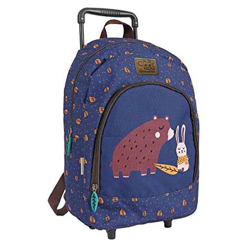 PERLETTI Ökologischer Kinderrucksack mit Rollen und Waldtieren - Kinder Trolley aus Recyceltem Kunststoff mit Rädern - Kindergarten Schulranzen Trolleytasche - 36x25x15 cm Eco (Bär und Kaninchen) von PERLETTI