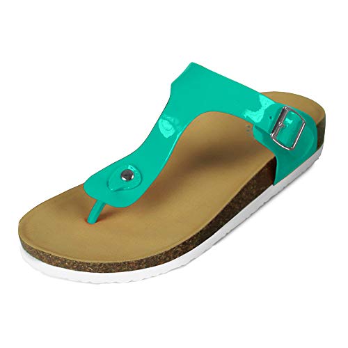 PERLETTI Pantoletten Damen Sommer Haus Strand - Mädchen Verstellbare Hausschuhe Farbig Bunt - Frauen Schlappen Laufkomfort Bequem - Flache Sandalen Badelatschen (Flip Flops Grün, Numeric_39) von PERLETTI