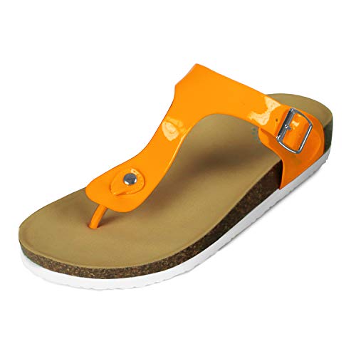 PERLETTI Pantoletten Damen Sommer Haus Strand - Mädchen Verstellbare Hausschuhe Farbig Bunt - Frauen Schlappen Laufkomfort Bequem - Flache Sandalen Badelatschen (Flip Flops Orange, Numeric_39) von PERLETTI