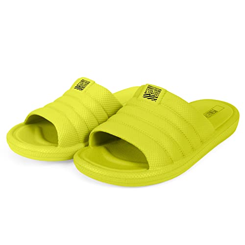 PERLETTI Pantoletten Slippers für Damen - Mädchen Hausschuhe Sommer Haus Strand - Frauen Schlappen Laufkomfort Bequem Leicht mit Riemen - Flache Schlapfen Wasserdicht (41 EU, Fluoreszierendes Gelb) von PERLETTI