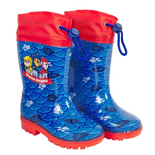 PERLETTI Paw Patrol Gummistiefel Kinder Kleinkind - Jungen Regenstiefel Marshall Chase Rubble Helfer auf Vier Pfoten - Wasserdichte Regen Stiefel Stiefeletten Rutschfest Kordelzug (22/23, Blau Rot) von PERLETTI