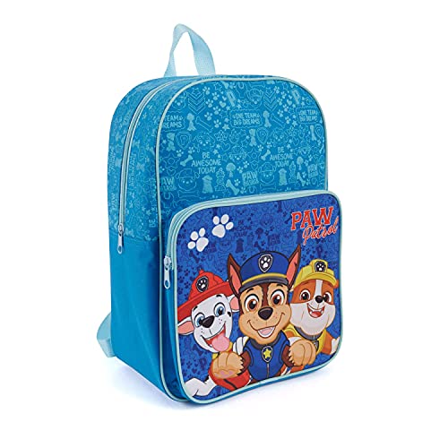 PERLETTI Paw Patrol Kinderrucksack mit Tasche für Kinder 3 4 5 6 Jahre - Helfer auf 4 Pfoten Rucksack Kleinkind Kindergarten - Marshall Chase Rubble Kindergartentasche Blau für Jungen - 36x24x12 cm von PERLETTI