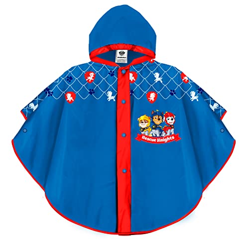 PERLETTI Paw Patrol Regenponcho Blau für Kinder 3 4 5 6 Jahre - Kleinkind Regenjacke Marshall Chase Rubble Helfer auf vier Pfoten - Klein Jungen Mädchen Regenmantel Wasserdicht (Rescue Knights) von PERLETTI