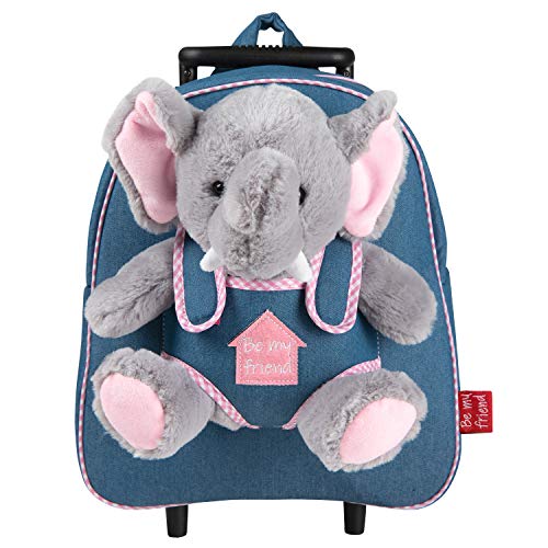 PERLETTI Plüschtier Elefant Kindergepäck Rucksack Kinder - Kinderrucksack mit Abnehmbaren Rädern und Kuscheltier Spielzeug - Kindergarten Rollrucksack Kleinkinder 3 4 5 Jahren - 28x32x11 cm (Elefant) von PERLETTI