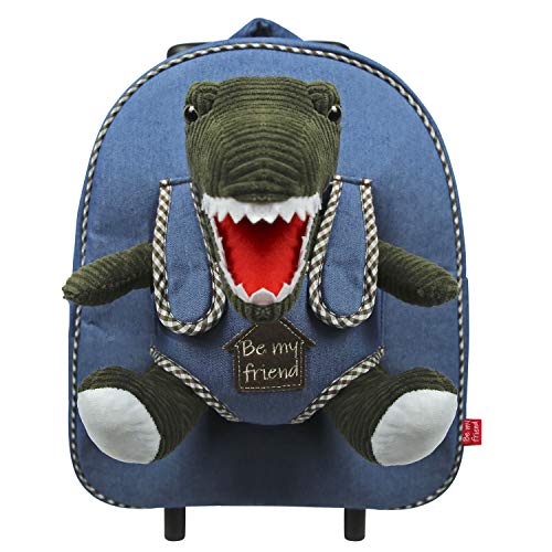 PERLETTI Plüschtier Kindergepäck Rucksack für Kinder - Kinderrucksack mit Abnehmbaren Rädern und Kuscheltier Spielzeug - Kindergarten Rollrucksack Kleinkinder 3 4 5 Jahren - 28x32x11 cm (Dinosaurier) von PERLETTI