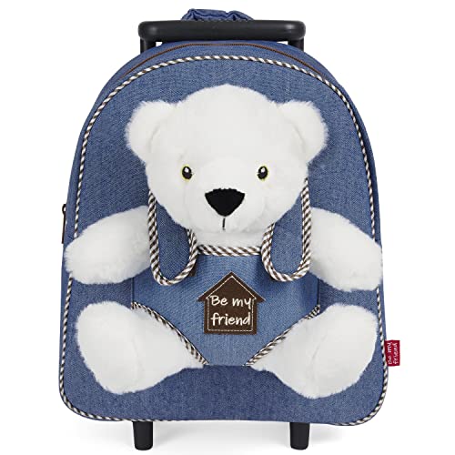 PERLETTI Plüschtier Kindergepäck Rucksack für Kinder - Kinderrucksack mit Abnehmbaren Rädern und Kuscheltier Spielzeug - Kindergarten Rollrucksack Kleinkinder 3 4 5 Jahren - 28x32x11 cm (Eisbär) von PERLETTI