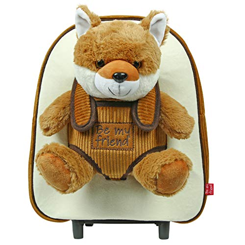 PERLETTI Plüschtier Kindergepäck Rucksack für Kinder - Kinderrucksack mit Abnehmbaren Rädern und Kuscheltier Spielzeug - Kindergarten Rollrucksack Kleinkinder 3 4 5 Jahren - 28x32x11 cm (Fuchs) von PERLETTI