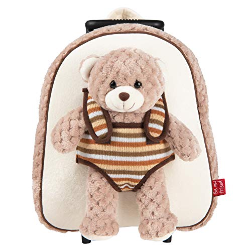 PERLETTI Plüschtier Teddybär Kindergepäck Rucksack für Kinder - Kinderrucksack Abnehmbaren Rädern und Kuscheltier Bär Plüschbär - Kindergarten Rollrucksack Kleinkinder 3 4 5 Jahren - 28x32x11 cm (Bär) von PERLETTI